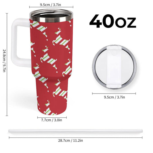 POD US Local Tumbler 40oz Large Capacity Car Cup Christmas, Elk, Streamers, Red