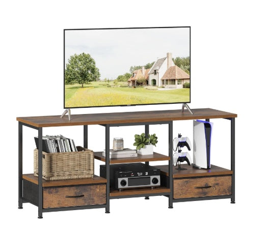 US Local TV Stand With 2 Fabric Drawers, Built-in Outlet - Perfect For Living Room And Bedroom