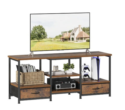 US Local TV Stand With 2 Fabric Drawers, Built-in Outlet - Perfect For Living Room And Bedroom