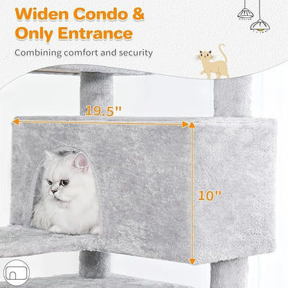 US Local Made4Pets 56-inch Pet Cat Tree For Indoor Cats Multi-Level Cat Tree With 2 Apartments Cat Activity Center With Scratching Posts And Toys Light Gray