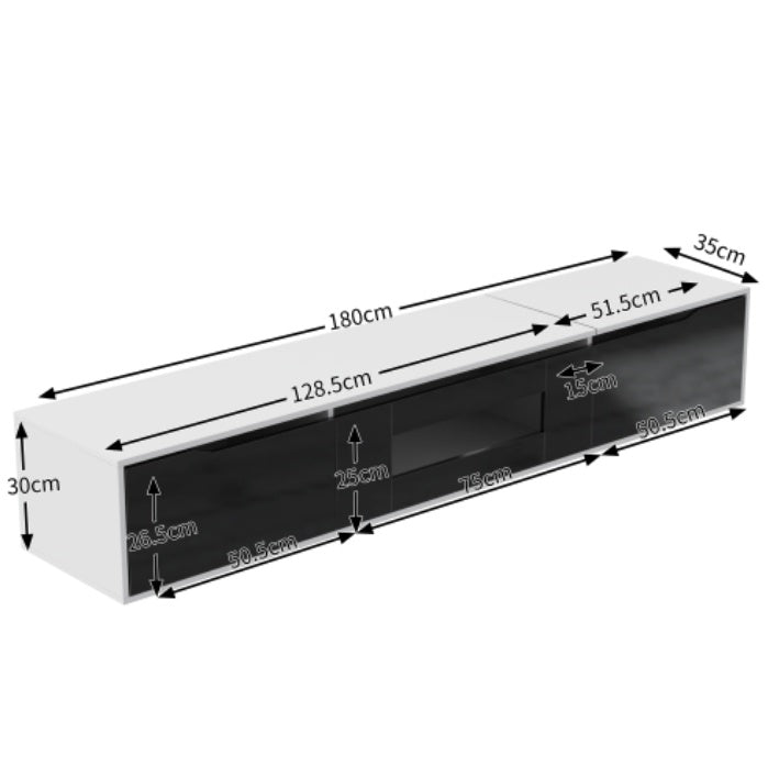 UK Local TV Cabinet, High-gloss TV Cabinet, Matching Colours In White And High-gloss Black, With Colour-changing LED Lights. Only Front Cabinet Door High-gloss