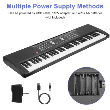 US Local 3 Types Options -- 1Pc 61 Keys Digital Music Keyboard Electric Piano Electronic Musical Instrument Kids Learning Keyboard With Microphone Stand For 3-12 Year Old Kids Girls Boys