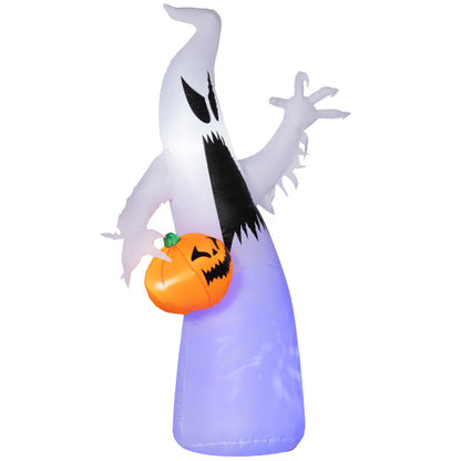 US Local HOMCOM 5.9 Halloween Inflatable Outdoor Decoration Ghost With Pumpkin, Blow Up LED Yard Decor For Garden, Lawn, Party, Holiday, Waterproof