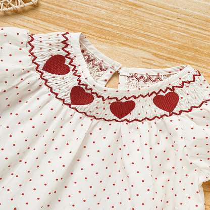US Local Toddler Girl's Ruffle Sleeve Dress, Heart Embroidery & Polka Dot A-Line Dress With Back Button