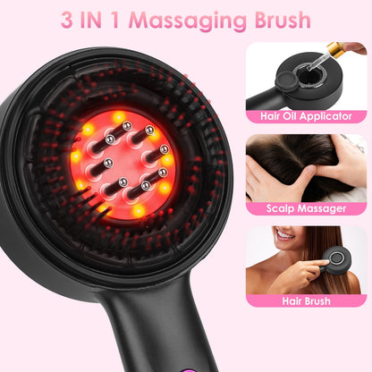 US Local 1 Set 3 In 1 Red Light Scalp Massager Brush Cordless Hair Oil Applicator Massage Comb With 3 Modes Rechargeable IPX7 Waterproof