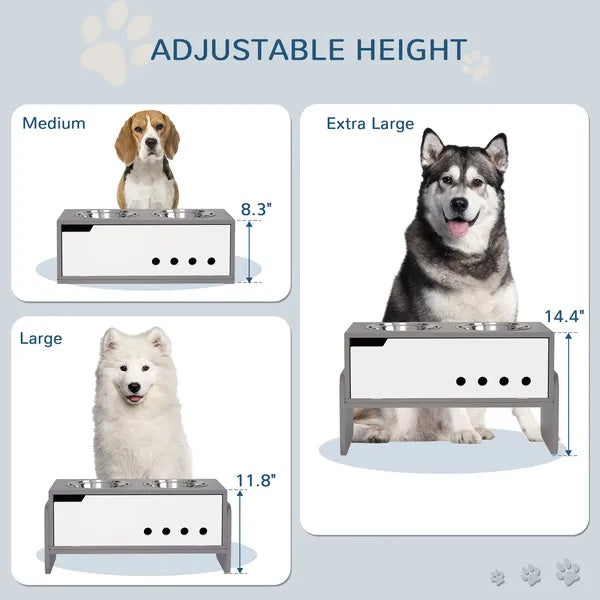 US Local Elevated Dog Bowls, 3 Height Adjustable Raised Dog Bowls W Slow Feeder Mat, Stand, For Medium To Extra Large Dogs