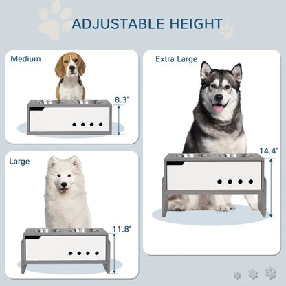 US Local Elevated Dog Bowls, 3 Height Adjustable Raised Dog Bowls W Slow Feeder Mat, Stand, For Medium To Extra Large Dogs