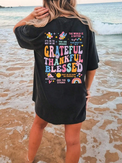 2D Printed Thanksgiving Element All Cotton T-shirt Loose Short Sleeve
