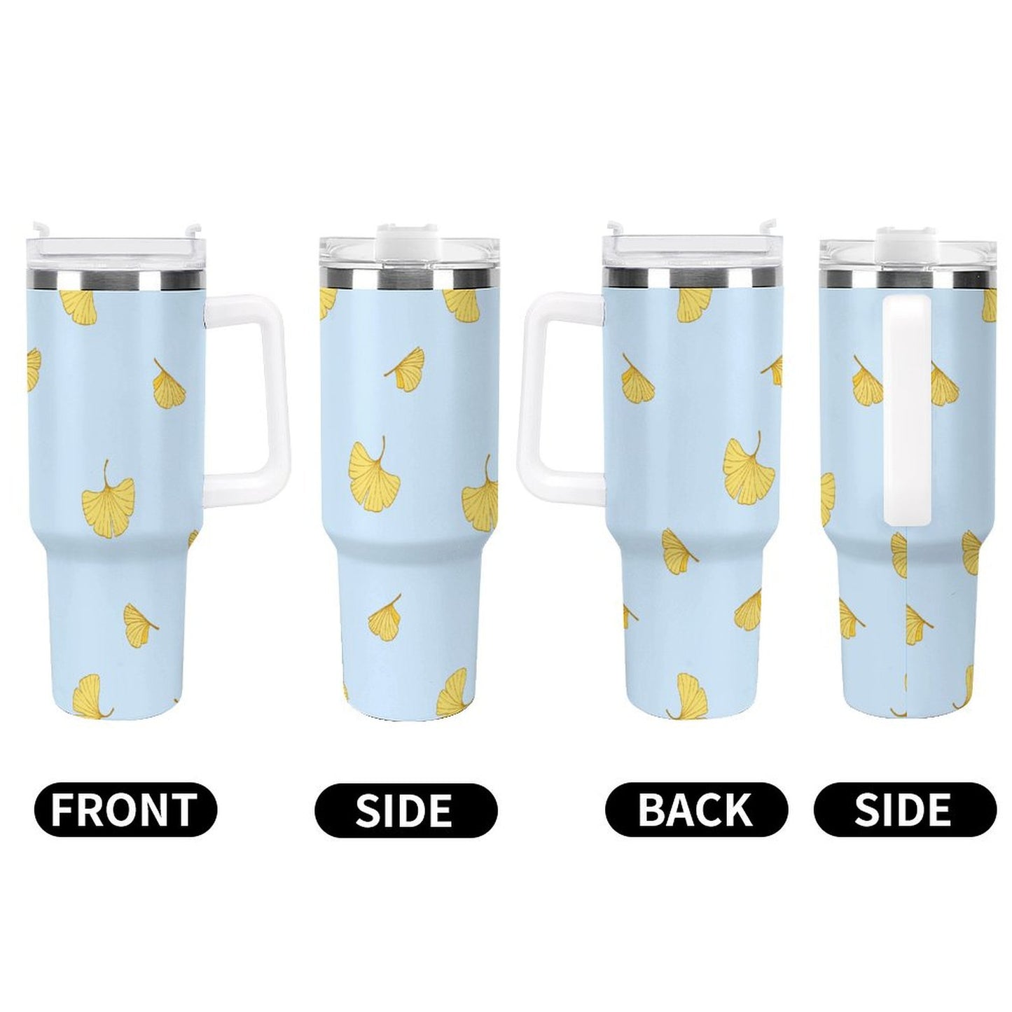 PHDT00533 POD US Local Tumbler 40oz Large Capacity Car Cup Ginkgo Leaf Butterfly Dance Blue