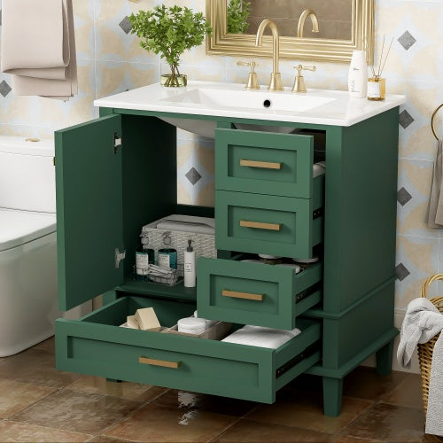 US Local 30 Bathroom Vanity , Modern Bathroom Cabinet With Sink Combo Set, Bathroom Storage Cabinet With A Soft Closing Door And 3 Drawers, Solid Wood Frame