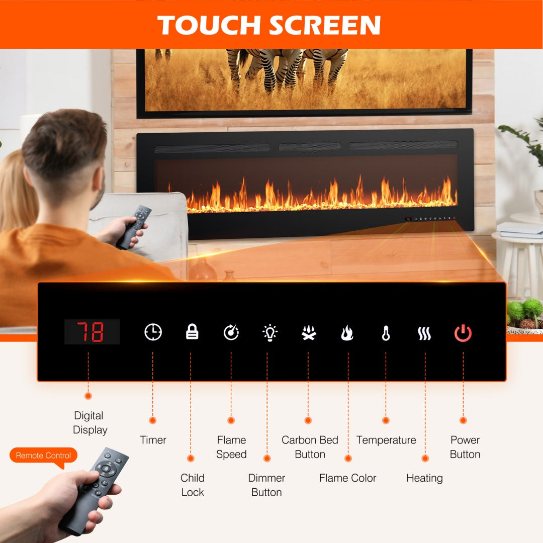 US Local Electric Fireplace, 1500W-750W Wall Mount Or Recessed Fireplace Insert And Freestanding, Electric Fireplace Heater With Remote Control