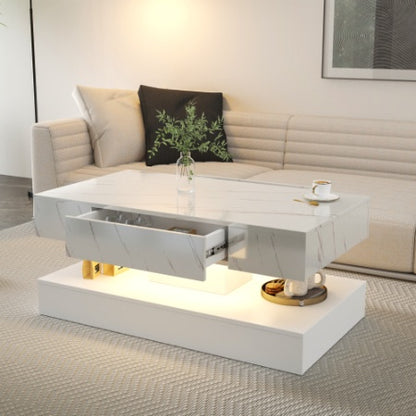 US Local 6.93IN High LED Coffee Table,Modern Coffee Table For Living Room,Living Room Tables,Large Living Room Furniture,LED Lights
