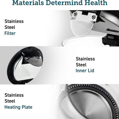 US Local Electric Kettle With Stainless Steel Filter And Inner Lid, 1200W Wide Opening 1.7L Glass Tea Kettle & Hot Water Boiler Black