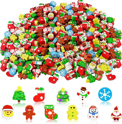 US Local 150 Pcs Christmas Cute Small Animal Erasers Bulk, Mini Erasers, Desk Pets, Christmas Pencil Erasers, Socks Santa Snowflakes Gift Filling Homework School Classroom Rewards Prizes Clearance