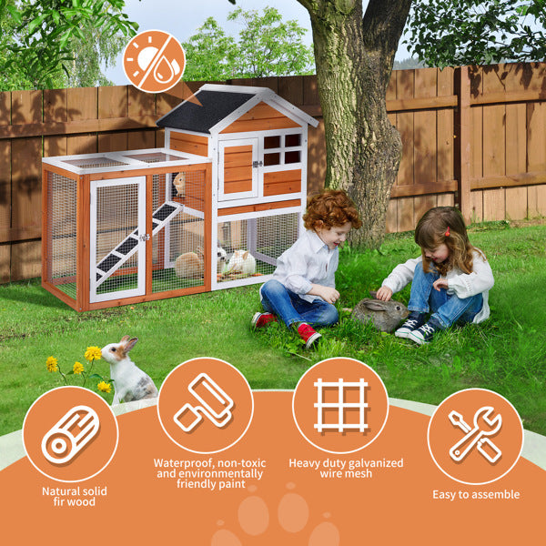 US Local House Type With Running Ladder, Orange-red, Wooden Chicken Rabbit Cage