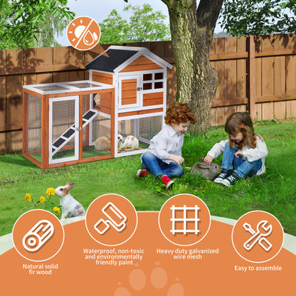 US Local House Type With Running Ladder, Orange-red, Wooden Chicken Rabbit Cage