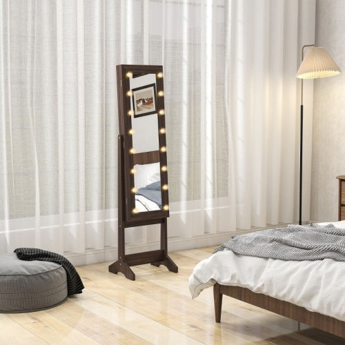 UK Local HOMCOM Freestanding Mirrored Jewellery Storage Cabinet - Dark Brown