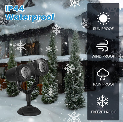 US Local 1Pc Christmas Snowflake Projector Light Dual Head LED Stake Light IP44 Waterproof Xmas Decoration For Holiday Indoor Outdoor Use Garden Patio Wall Decor