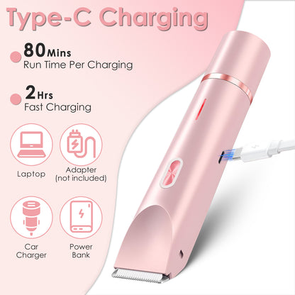 US Local 1Pc 2 In 1 Bikini Trimmer For Women Dual Head Cordless Body Shaver IPX7 Waterproof Rechargeable Pubic Hair Razor Wet And Dry Use For Bikini Underarm Leg Arm Body Face