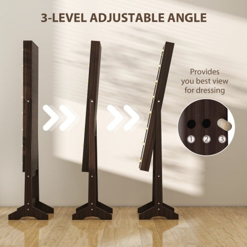 UK Local HOMCOM Freestanding Mirrored Jewellery Storage Cabinet - Dark Brown