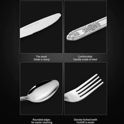 US Local Deluxe Premium Cutlery Flatware Set For The Home - Stainless Steel Cutlery Service With 1 Dinner Fork, 1 Dinner Knife, 1 Dinner Spoon And 1 Tea Spoon - Durable, Elegant And Rust-resista