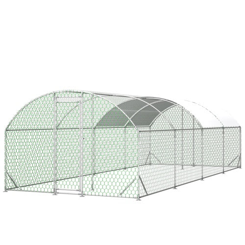 US Local 26x9x6Large Metal Chicken Coop,Walk-in Poultry Cage,Chicken Run With Waterproof Cover,Outdoor Backyard Farm,Chicken Rabbits Duck Run Pen,Easy To Assemble And Clean