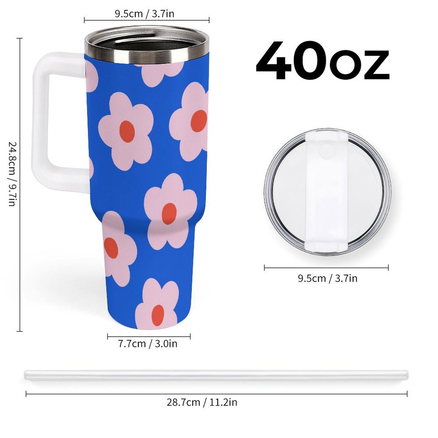 PHDT00053 POD US Local Tumbler 40 oz Large Capacity Car Cup Flower, Blue