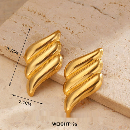 Geometric Round Personalized Hip Hop Fan-shaped Wings Real Gold Plated Earrings