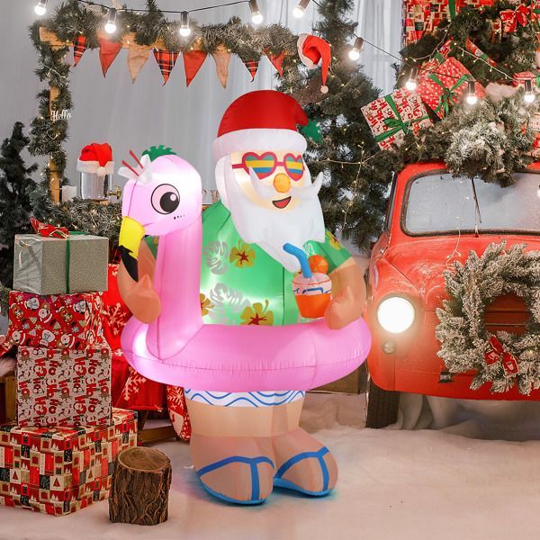 5.9 FT Lighted Christmas Inflatable Decoration, Inflatable Hawaii Santa Claus Outdoor Decoration, Funny Blow Up Yard Decorations With Built-in LED Lights For Holiday Party Front Yard Lawn Garden Decor
