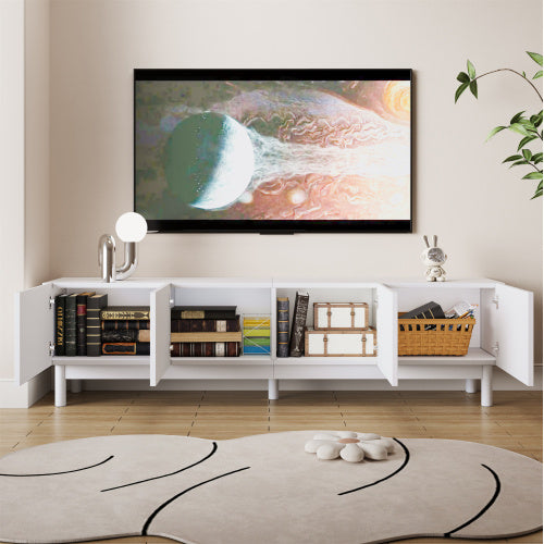 UK Local TV Cabinet With Curved, Wave-Shaped Doors, Shelves, And TV Stand With Stabilizing Legs
