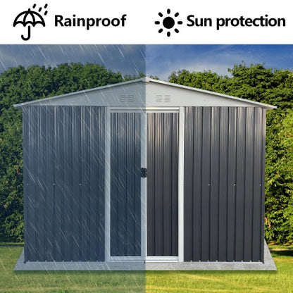US Local Metal Anti-Corrosion Utility Tool House With Lockable Door, Garden Shed 10FTx8FT Apex Roof Grey With Windows And Aluminum Alloy Frame