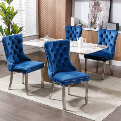 US Local High-end Tufted Solid Wood Contemporary Velvet Upholstered Dining Chair With Chrome Stainless Steel Plating Legs,Nailhead Trim,Set Of 2