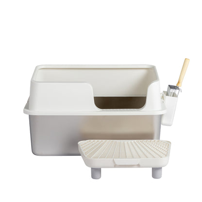 US Local Stainless Steel With Plastic, Buckle Style With Shovel, Foot Pad, White Litter Box