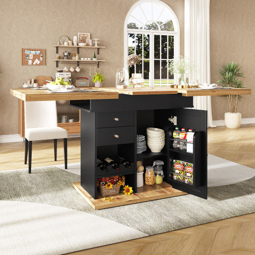 UK Local Telescopic Dining Table 110-140x80 Cm Foldable Kitchen Table For 4-6 People, Extendable Dining Table, Space-saving Kitchen Table, For Kitchen And Living Room, Table With Snack Shelf And Wine Rack