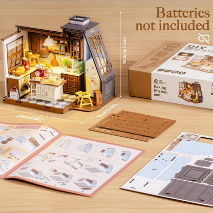 US Local Rolife Mini Dollhouse Kit - DIY 3D Puzzle Baking Kitchen & Book Nook, Creative Craft For Adults Teens, Miniature Model Building, Unique Gift For Women