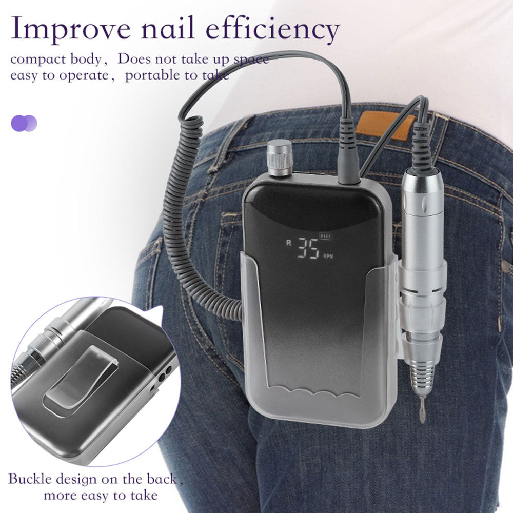 US Local Professional Electric Nail Drill, 45000 RPM Cordless Rechargeable E-File Machine, With 12 Bits, Sanding Bands, LCD Display For Acrylic Gel Nails