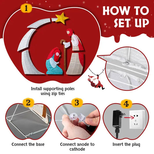 US Local VINGLI 3.7FT Lighted 2D Nativity Scene Outdoor Christmas Decorations, With 170 White LED Lights And Stakes, Easy Assembly And Storage, For Indoor Outdoor Garden Holiday Decoration Christmas Eve Night