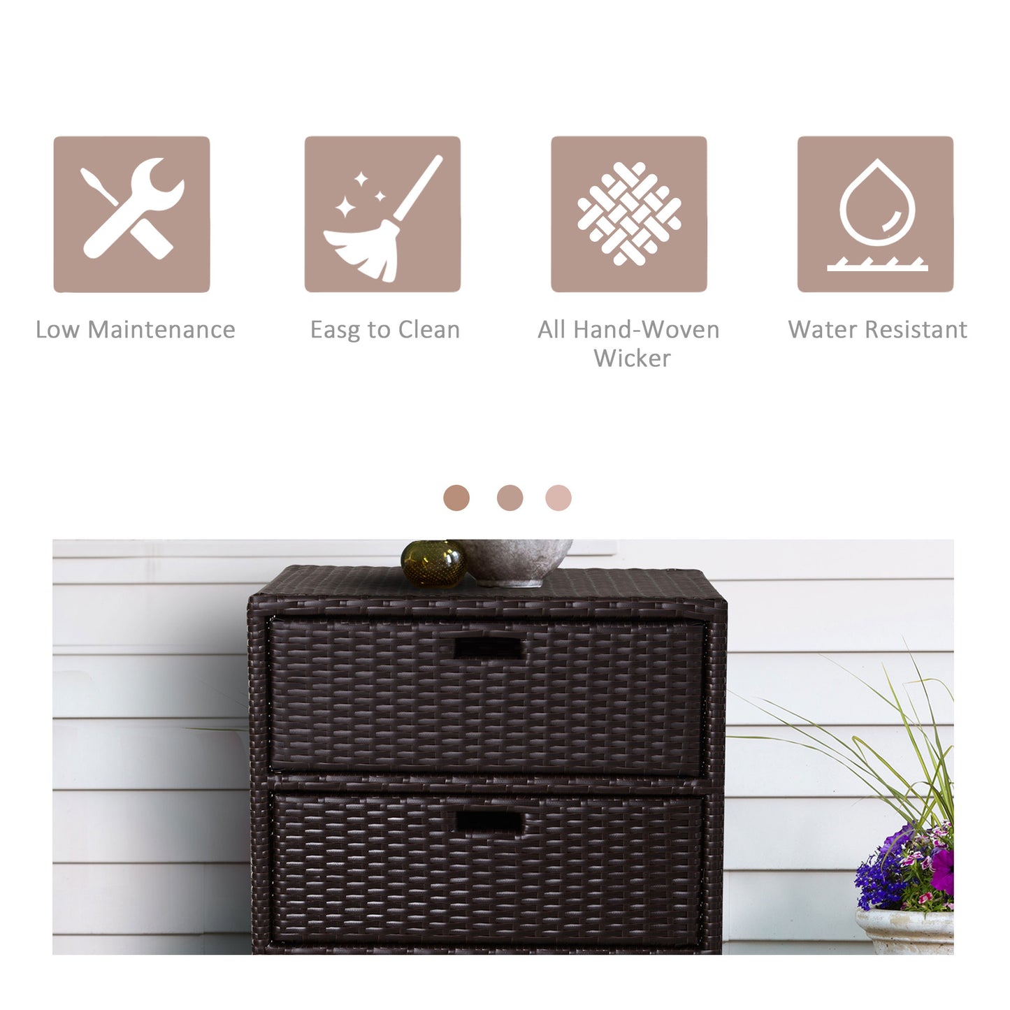 US Local 32 Poolside Rattan Wicker Patio Organizer Storage Cabinet With 3 Large Drawers Weather Fighting Materials