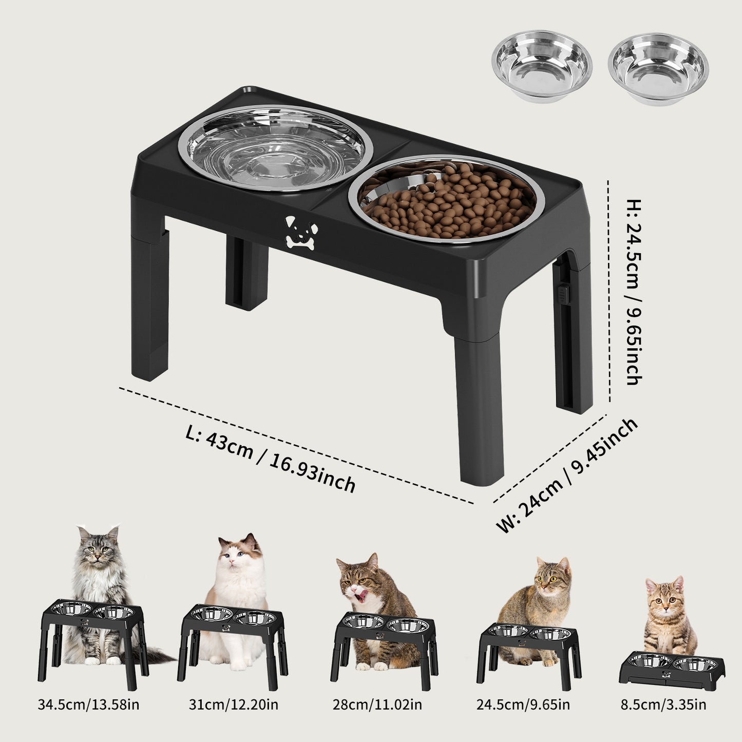 US Local Height Adjustable Stainless Steel Buttons For Dogs - Anti-Slip Feeding Station For Small And Medium Dogs - Ergonomically Designed For Healthy Eating - Easily Cleanable Dog Drinking And Feeding Space
