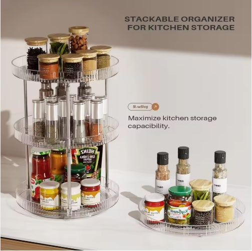 US Local Pack Of 2 Double-layer Turntable Rotating Spice Rack Organization Spinning Organizer