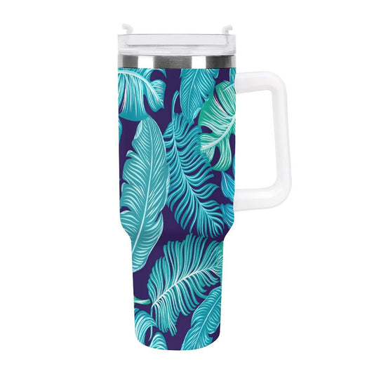 PHDT00465 POD US Local Tumbler 40 oz Large Capacity Car Cup Tropical, Leaves, Peacock Blue