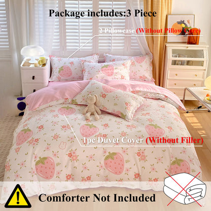 US Local 3 Piece Strawberry Duvet Cover Set Strawberry Print Bedding For Home Bedroom Decor Microfiber Quilt Cover Gifts Twin Full Queen King Size