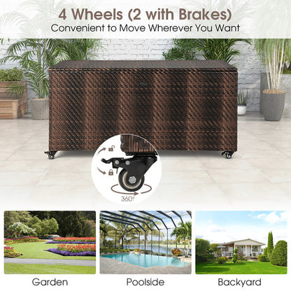 US Local 96 Gallon PE Wicker Outdoor Storage Box With 4 Wheels