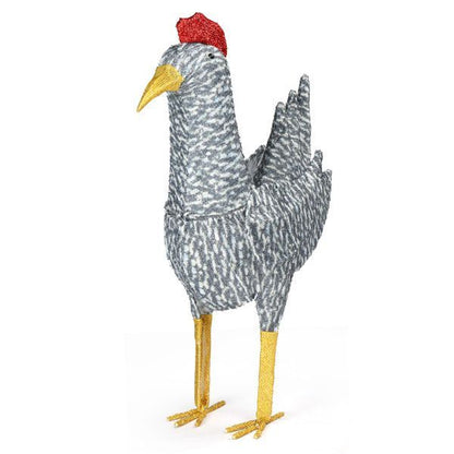 2FT Lighted Christmas Rooster Outdoor Decoration, Weather Proof Plush Rooster Christmas Ornament Home Decor Pre-lit 50 LED White Lights With Stakes