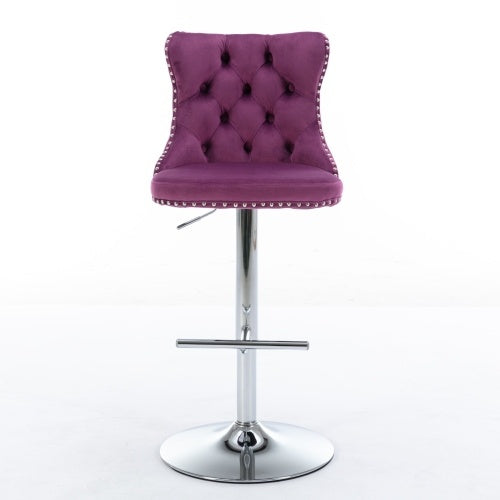 US Local Swivel Velvet Barstools Adjusatble Seat Height From 25-33 Inch Purple,Set Of 2