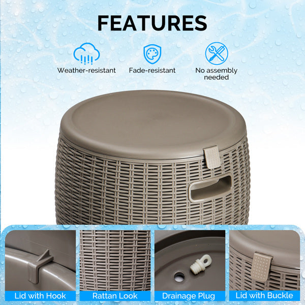 US Local 9.5 Gallon Taupe Rattan Barrel Plastic Side Table