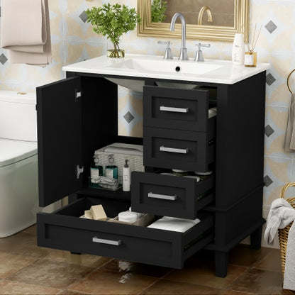 US Local 30 Bathroom Vanity , Modern Bathroom Cabinet With Sink Combo Set, Bathroom Storage Cabinet With A Soft Closing Door And 3 Drawers, Solid Wood Frame