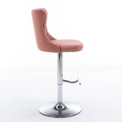 US Local Swivel Velvet Barstools Adjusatble Seat Height From 25-33 Inch Pink,Set Of 2