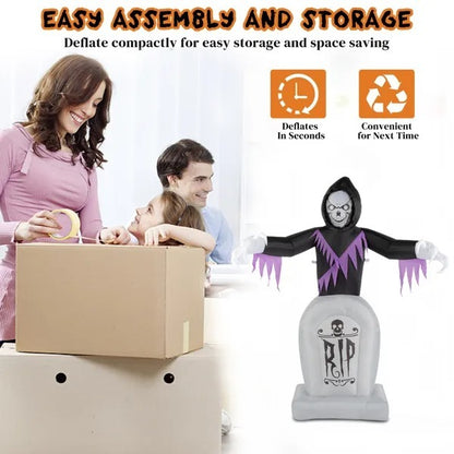 US Local 8ft Garden 3pcs LED String Lights Grim Reaper And Grave Inflatable Halloween Decoration