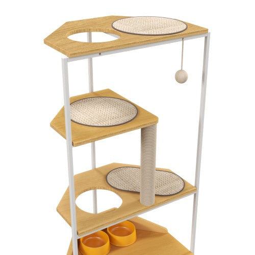 US Local Cat Apartment With Feeding Station And Climbing Platform, Pet Furniture For Indoor Cats